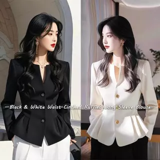 Chili Koko เสื้อเชิ้ตผู้หญิงใหม่ ขายดี หรูหราเบา ไม่ซ้ำใคร สไตล์ฝรั่งเศส เสื้อแจ็คเก็ตสั้นสีดำ ชายกระโปรงระบาย 99315