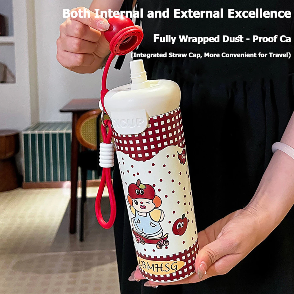 ขวดน้ำสุญญากาศน่ารัก ดีไซน์สร้างสรรค์ ขนาด 600 มล. ทำจากสแตนเลส 316 พกพาสะดวก มีหลอดดูด เหมาะสำหรับนักเรียน thumbnail 6