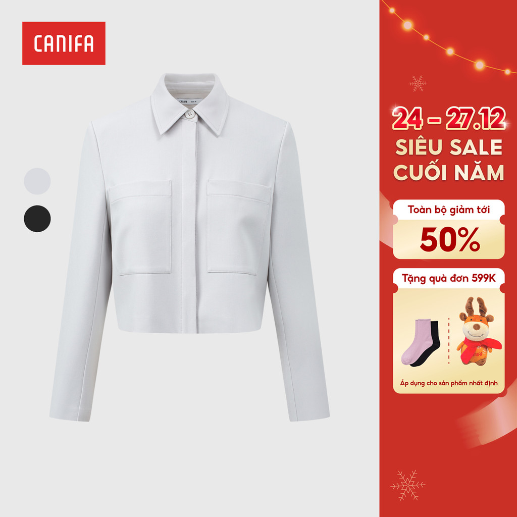 CANIFA เสื้อแจ็คเก็ตผู้หญิงคอปกแขนยาวแขนสั้น 6OT25W013