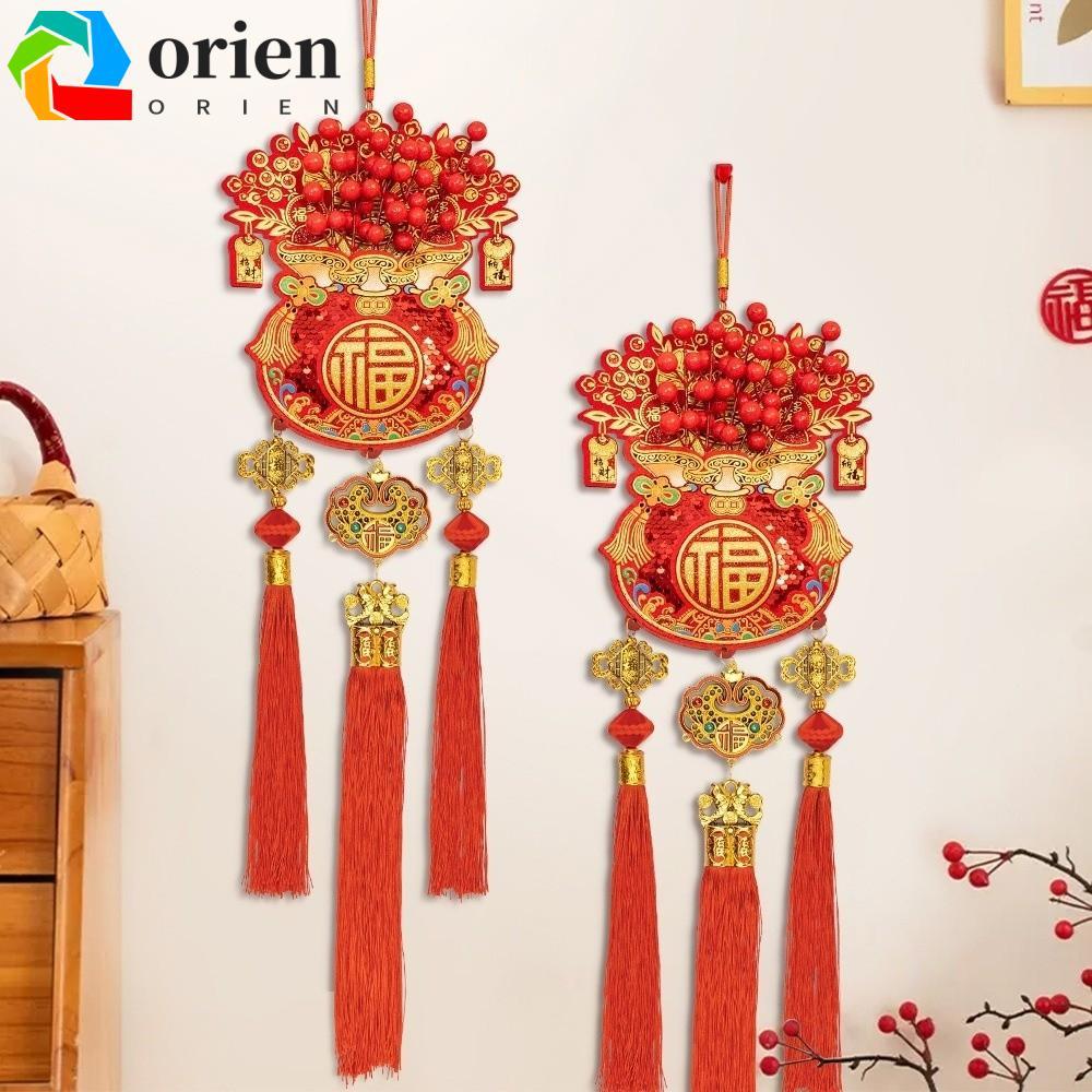 ตกแต่งตรุษจีน ORIEN เครื่องรางนําโชคพร้อมพู่เครื่องประดับเทศกาลฤดูใบไม้ผลิจี้ประตูสไตล์จีนพิธีขึ้นบ้