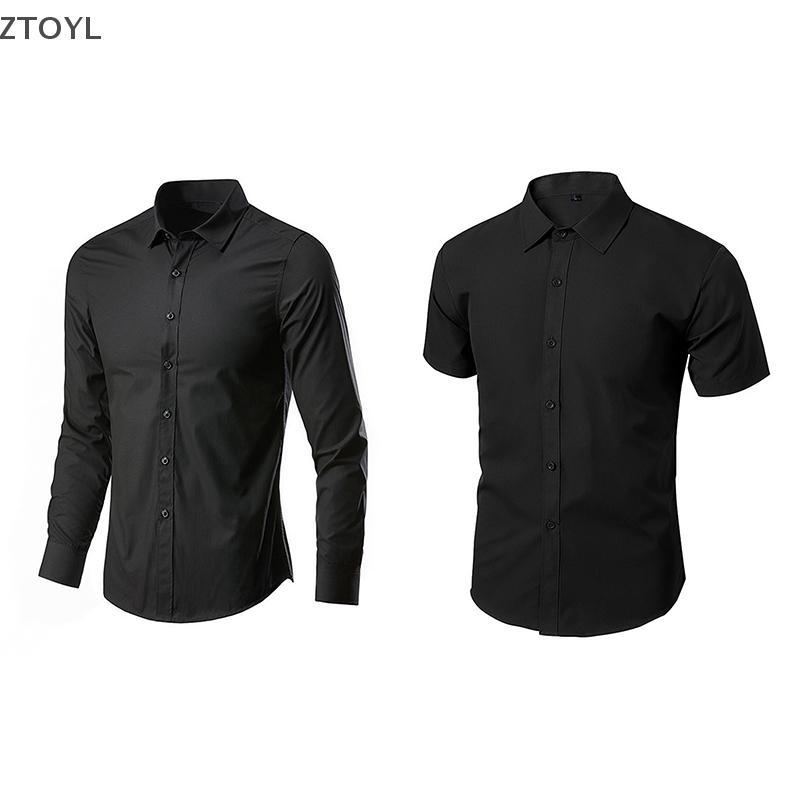 Ztoyl ผู้ชาย ck แขนยาวแขนสั้นเสื้อปุ่มสีบริสุทธิ์เสื้อคอปกสูงส่วนพื้นฐาน Zxh