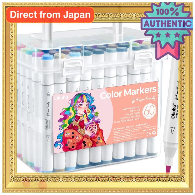 Ohuhu Illustration Markers Water-Based Brush Pens 59 Colors 60 Pieces With Storage Case