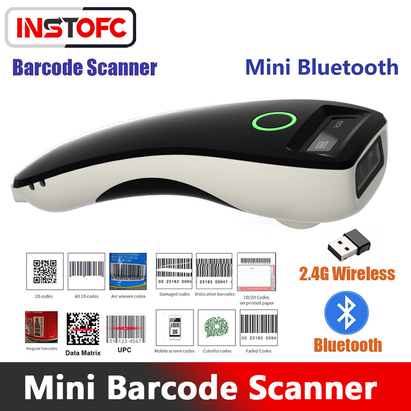 Mini 2D Barcode Scanner ไร้สายบลูทูธมือถือแบบพกพา 1D 2D QR Code Data Matrix PDF417 Reader