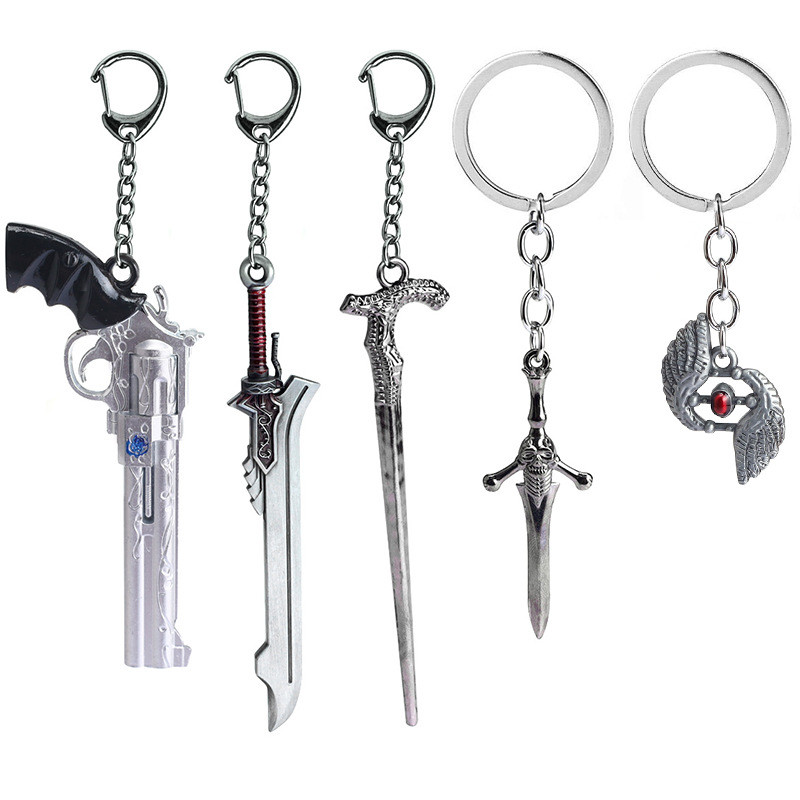 Devil May Cry 5 เกมอุปกรณ์ต่อพ่วง Dante Props พวงกุญแจจี้โลหะผสมวันเกิด