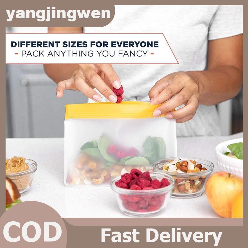 YANGWEN ถุงเก็บอาหารแบบใช้ซ้ําได้อัพเกรด Leakproof Top Stand Up Freezer Sandwich Ziplock Bag ซิลิโคน