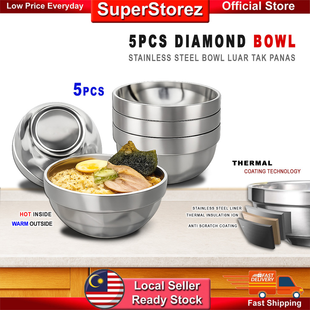 Superstorez 16CM SUS304 Bowl Mangkuk Ramen Mee Noodles Mangkuk Double Layer Ramen Big Bowl บะหมี่ควา