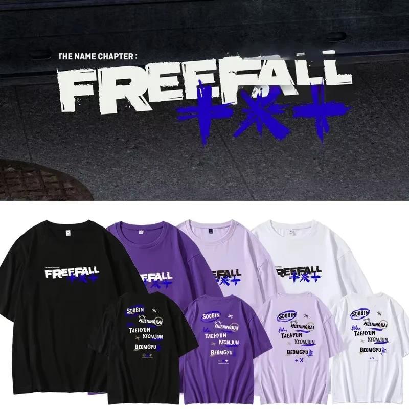 Txt อัลบั้มชื่อ chapterfreefall แขนสั้นเสื้อยืดผ้าฝ้ายวัสดุชุมนุมเพลงเสื้อผ้าคอลูกเรือออกแบบ Unisex 