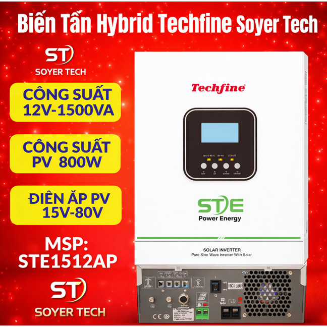 Techfine STEE-1512AP Solar Inverter | 1.5KVA 1200W | 12โวลต์ | พีวี 800ว | เครื่องชาร์จพลังงานแสงอาท