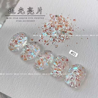 Holographic Flakes (แบบกระปุก มี2แบบให้เลือก) ผงติดเล็บ ผงกากเพชรสีเงินสีรุ้ง ผงแต่งเล็บ