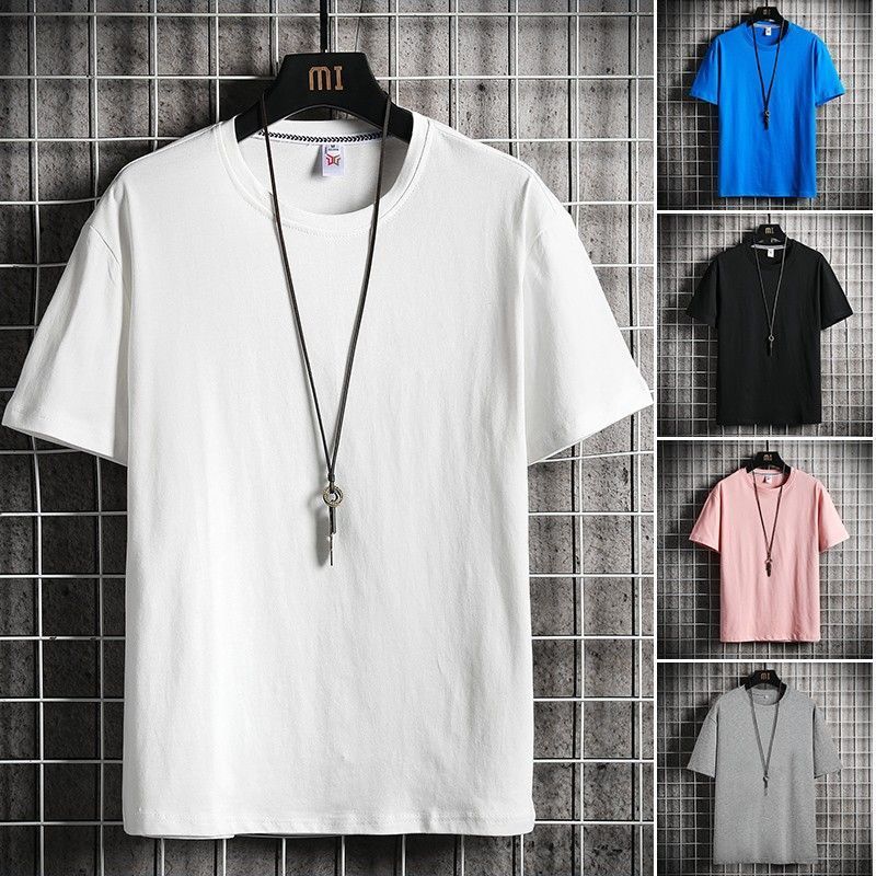 COD 2026 หลวมสีทึบฤดูร้อนแขนสั้นเสื้อยืดผู้ชาย ins Street สวมใส่ครึ่งแขนสไตล์ฮ่องกงรอบคอสไตล์พื้นฐาน