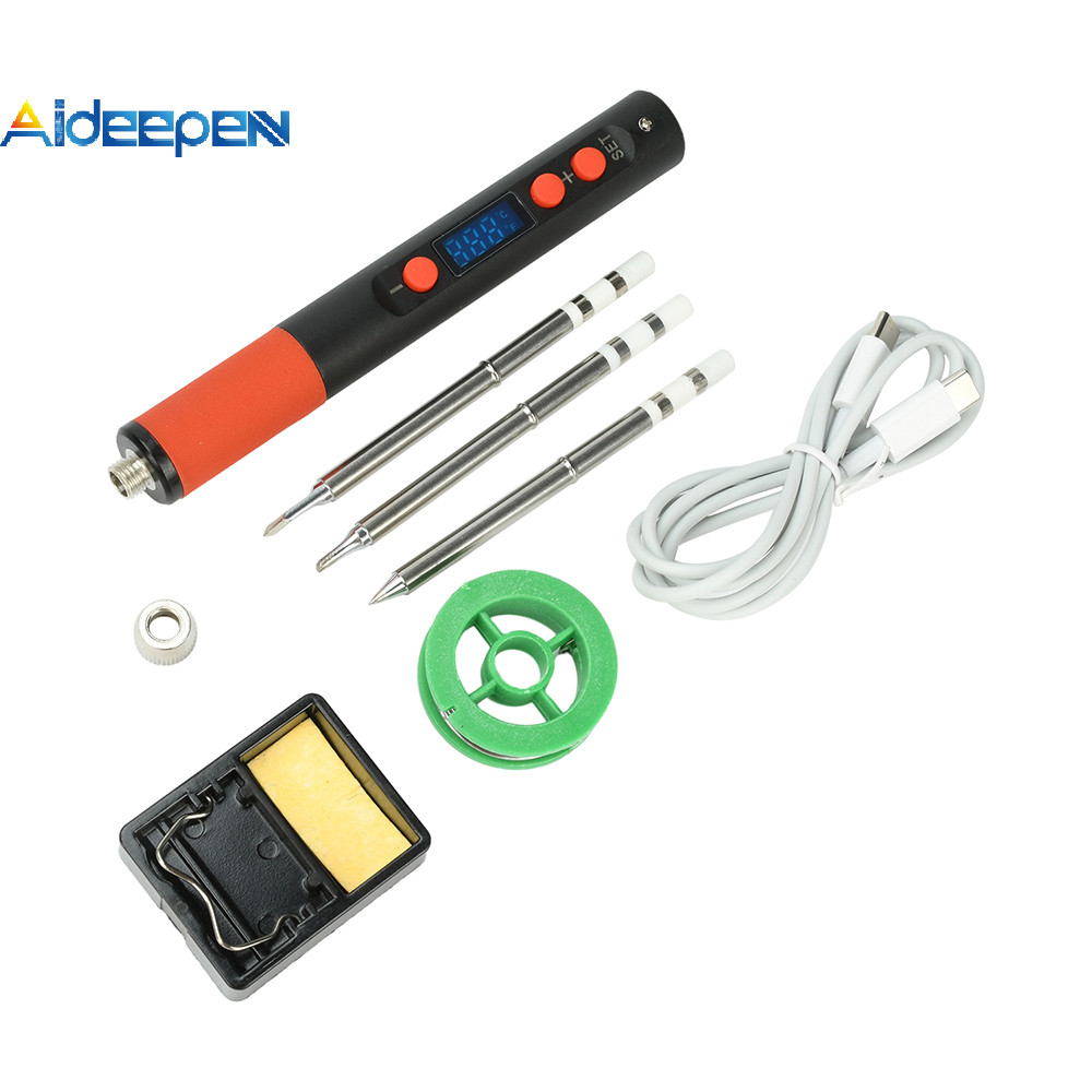 AIDEEPN USB หัวแร้งแบบพกพาอัจฉริยะ QC/PD แหล่งจ่ายไฟ protocol 180-500 ° ซี