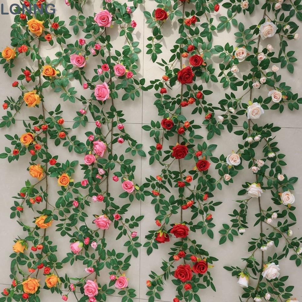 LONNG เถากุหลาบประดิษฐ์, 190 ซม.หวายเถาดอกไม้ผ้าไหมหวาย, หลากสี DIY แขวน Rose งานแต่งงาน Decor