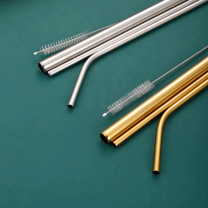 หลอดสแตนเลส 304 หลอดไทเทเนียมสร้างสรรค์เครื่องดื่มชานมสะดวกตรงดัดหลอดโลหะ 6mm*265mm แข็งแรง