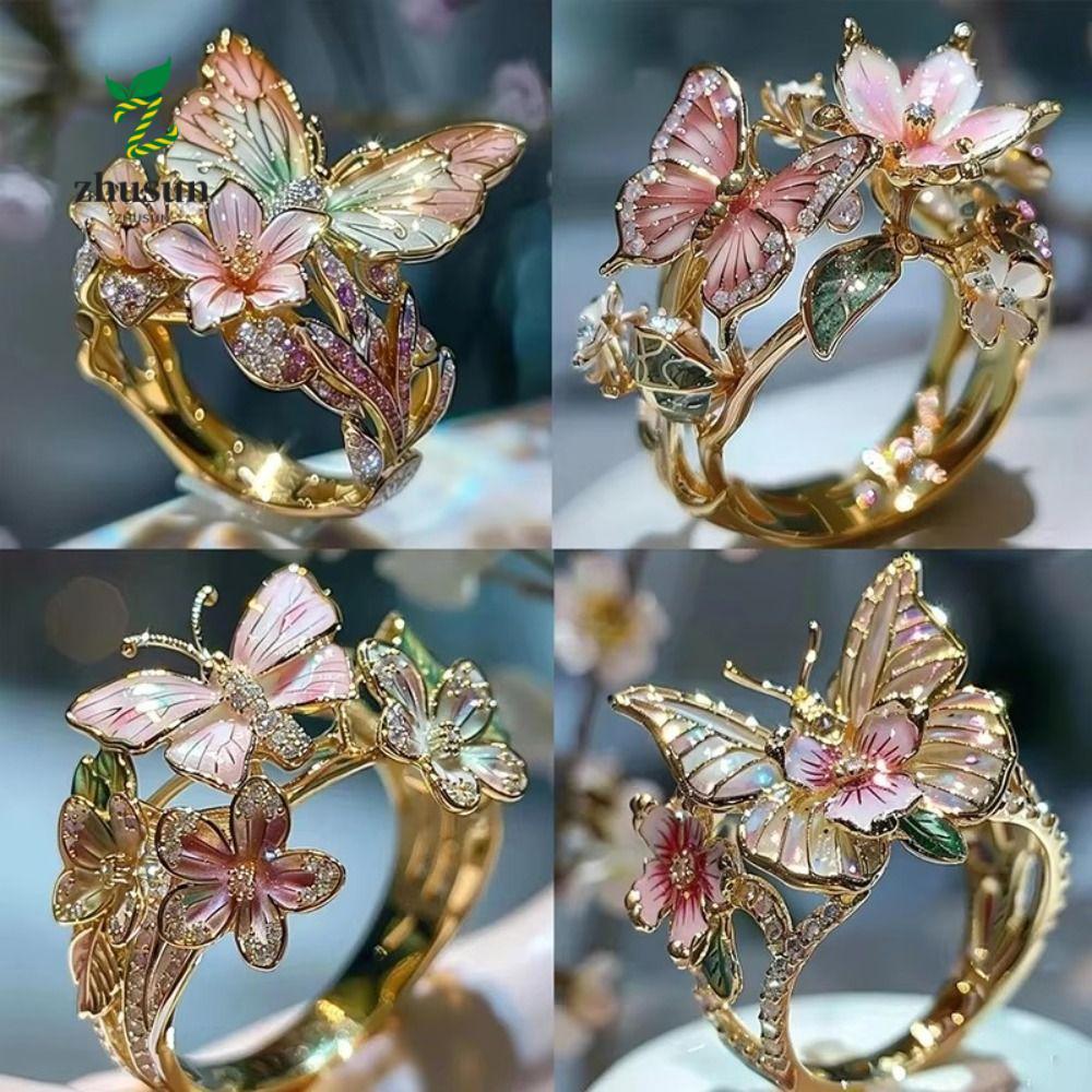 ซูซัน แหวนวินเทจเครื่องประดับไม่ซีดจางแหวนผีเสื้องานฝีมือของขวัญเปิดแหวน