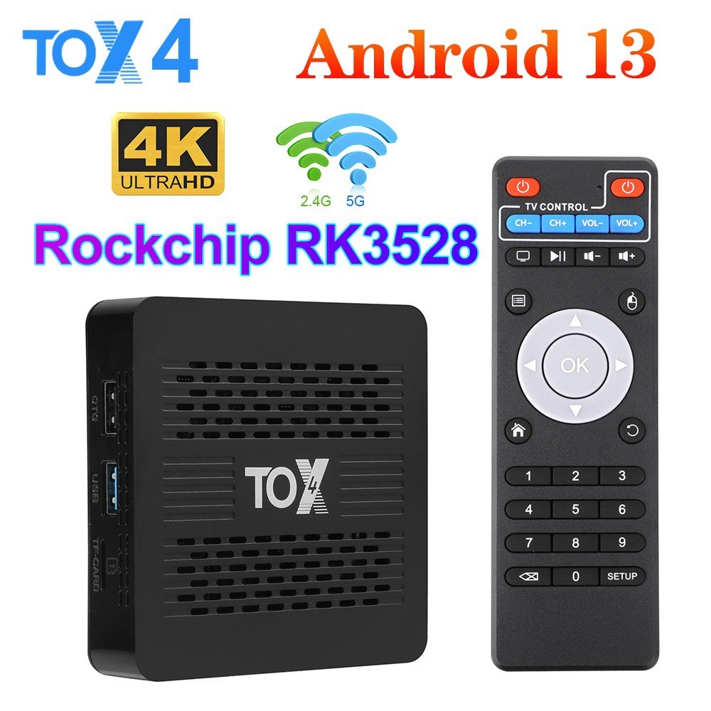 TOX4 Android13 กล่องสมาร์ททีวี RK3528 เครือข่ายรับสัญญาณ Wifi คู่