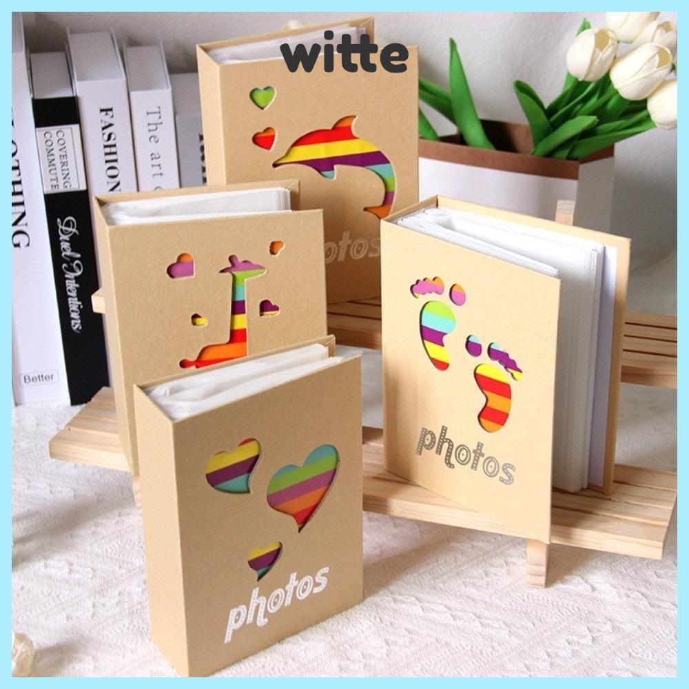 WITTE Slip-in Album, 4x6 นิ้ว 100 Pockets Slip-in Photo Album, Storage Album Hollow Kraft Paper Memo