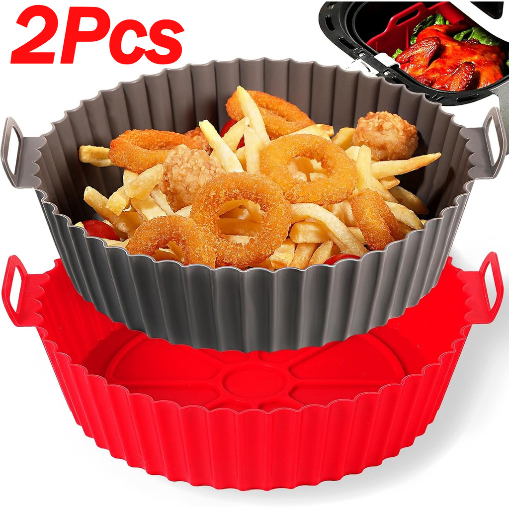 1/2 ชิ้น Air Fryer ซิลิโคน Liners/เกรดอาหาร Airfryer ตะกร้าชาม/ถาดอบแบบใช้ซ้ําได้อุปกรณ์เตาอบ