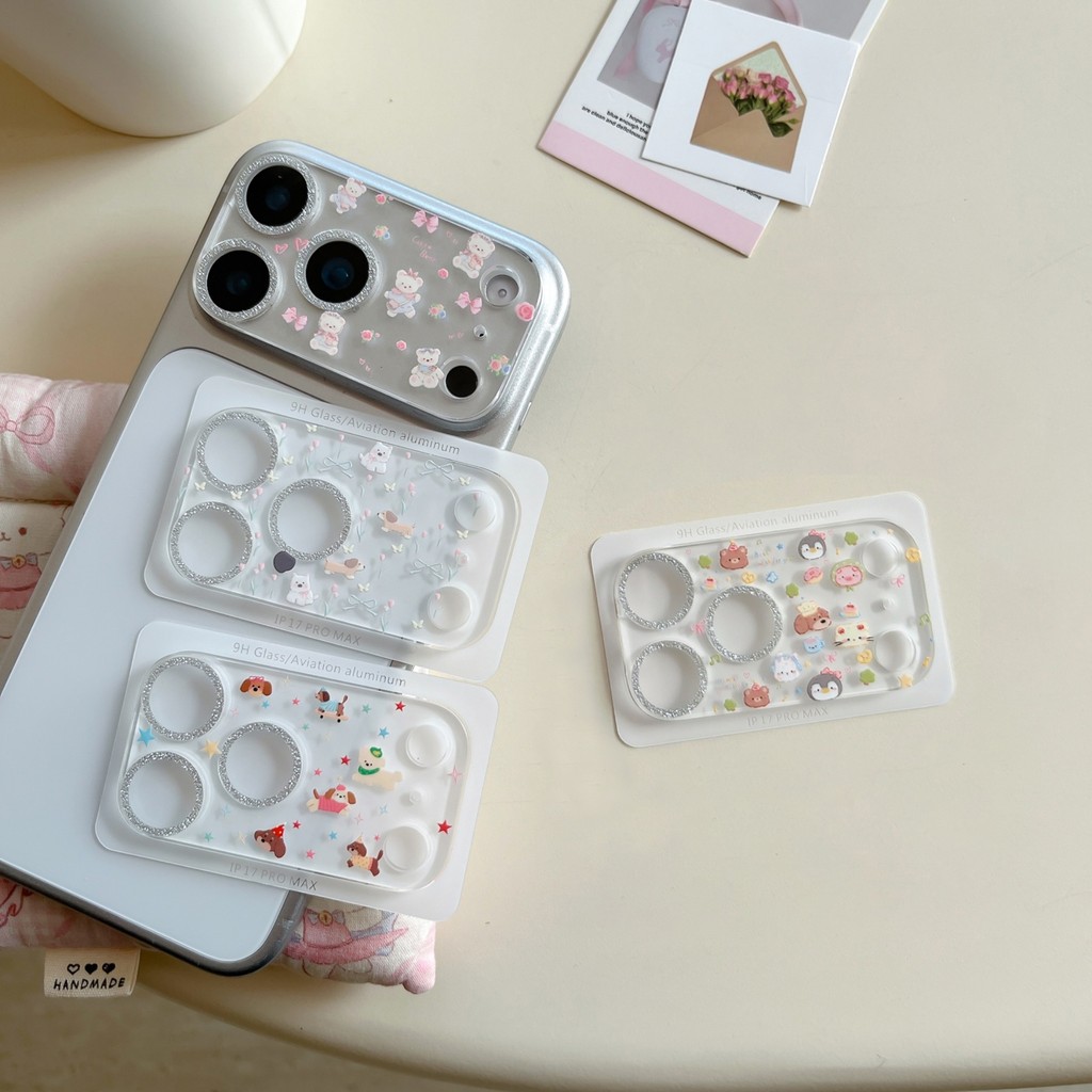 น่ารัก Silver Glitter Penguin Cat Pig Bear กล้องเลนส์ Protector สําหรับ iPhone 18 Promax 18 Pro 17 Pro Max 17 Pro ป้องกัน Anti-scratch Glass เลนส์