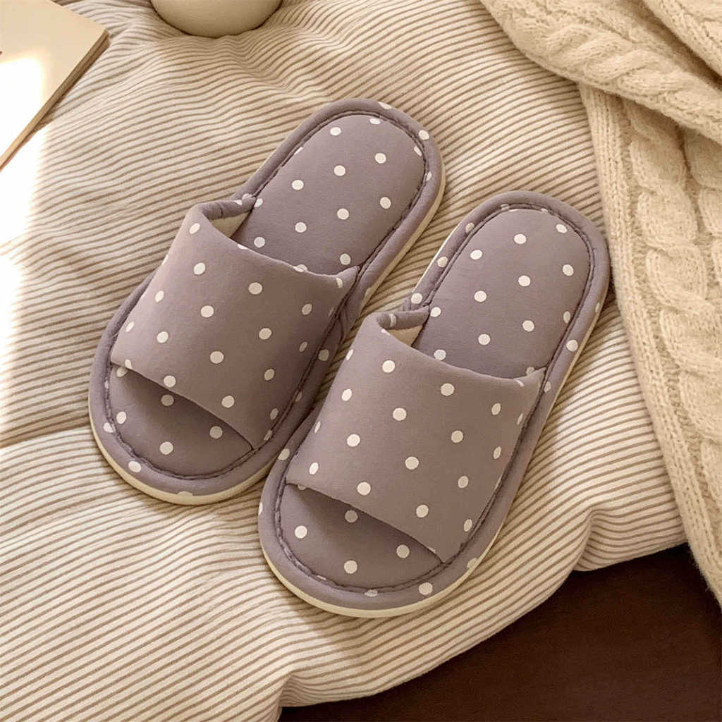 XIXITIAO รองเท้าแตะผ้าฝ้ายหญิงน่ารัก Polka Dot Soft Sole Home Casual น้ําหนักเบา
