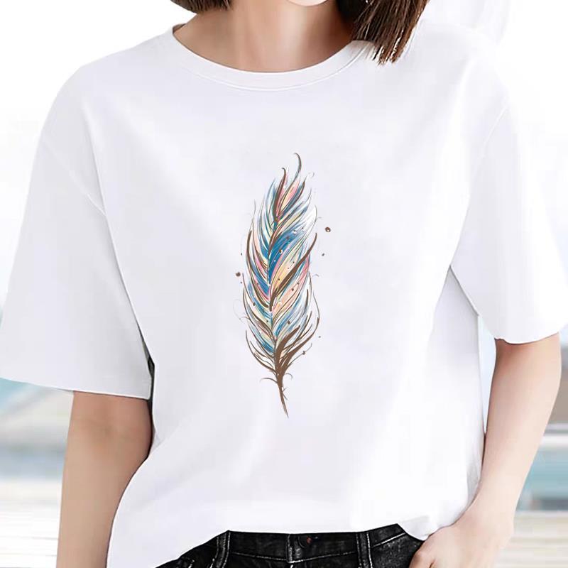 Classy พิมพ์เสื้อสุทธิ Western สไตล์ร้อนรอบคอรุ่นแขนสั้นที่ไม่ซ้ํากันสีแดงแฟชั่นสไตล์ลําลองเกาหลี Mo