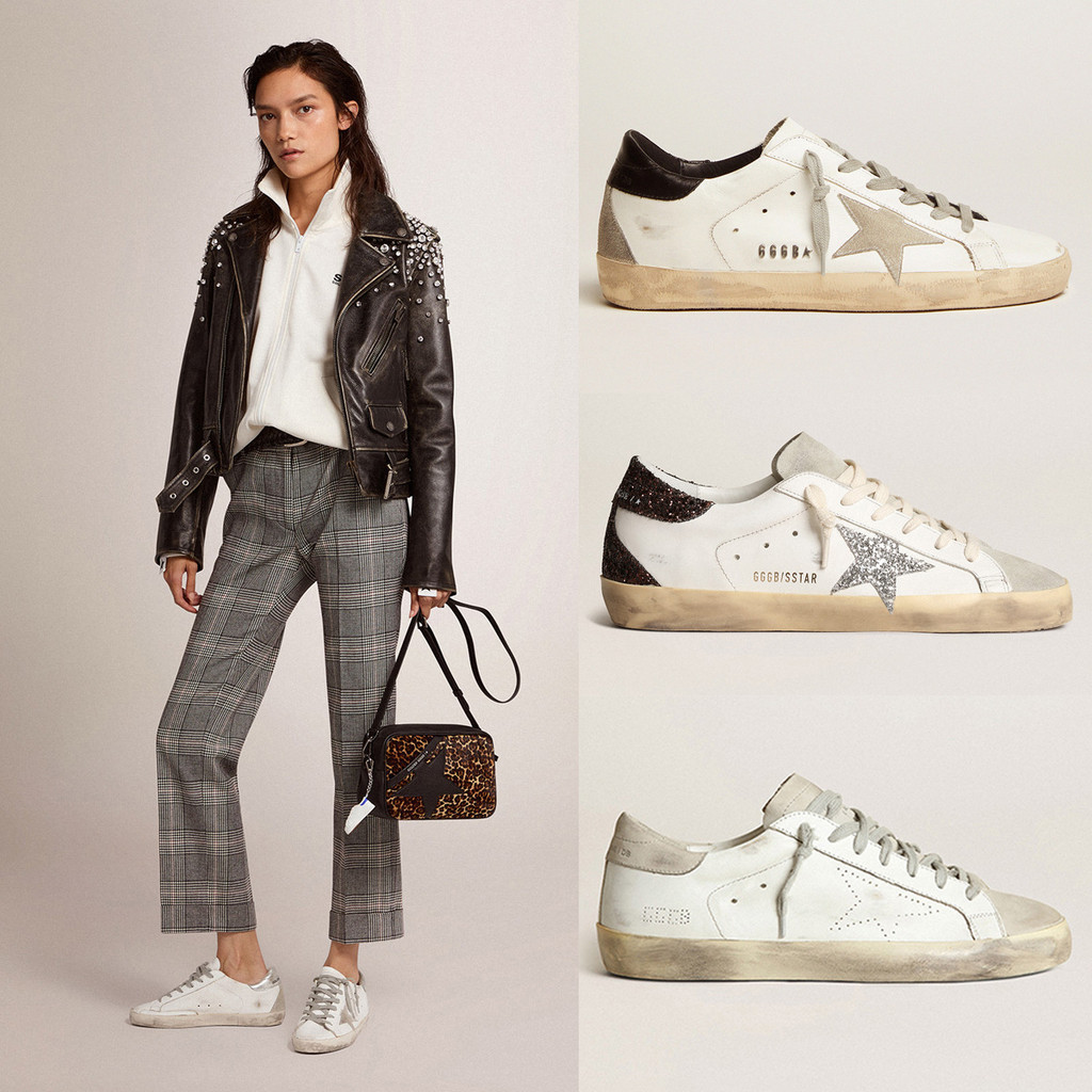 Golden Goose รองเท้าผ้าใบมือทำสำหรับผู้หญิงไซส์เล็ก สไตล์เรโทร หนังแท้ ดีไซน์เข้าได้ทุกลุค