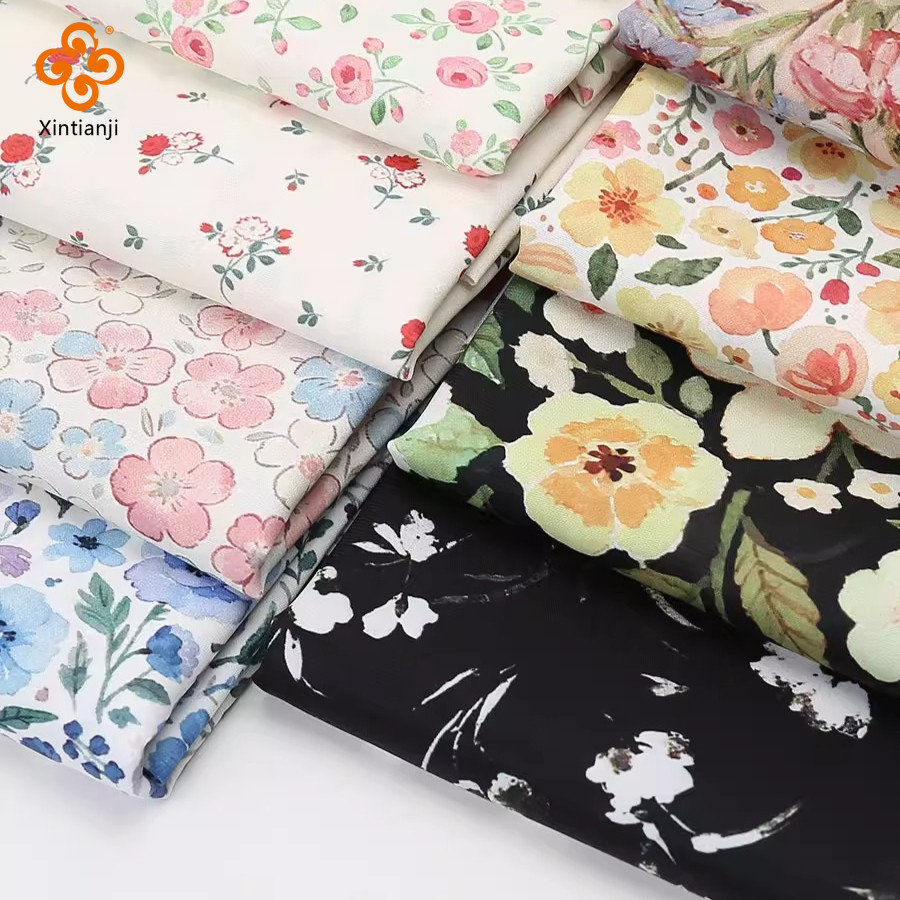 ฤดูร้อนผ้าชีฟองลายดอกไม้ Impermeable Diy ชุดกระโปรงสไตล์ Pastoral เสื้อผ้าทําด้วยมือผ้าม่านผ้า 0.5 เมตร