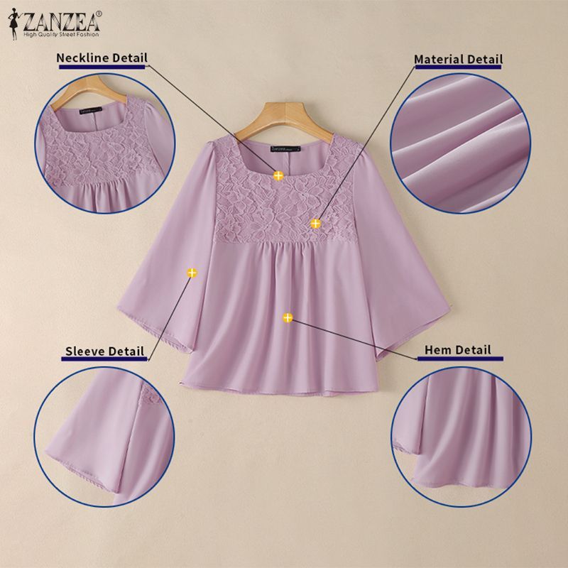 ZANZEA เสื้อเบลาส์แขน 3/4 สไตล์เกาหลีสำหรับผู้หญิง — صورة 7