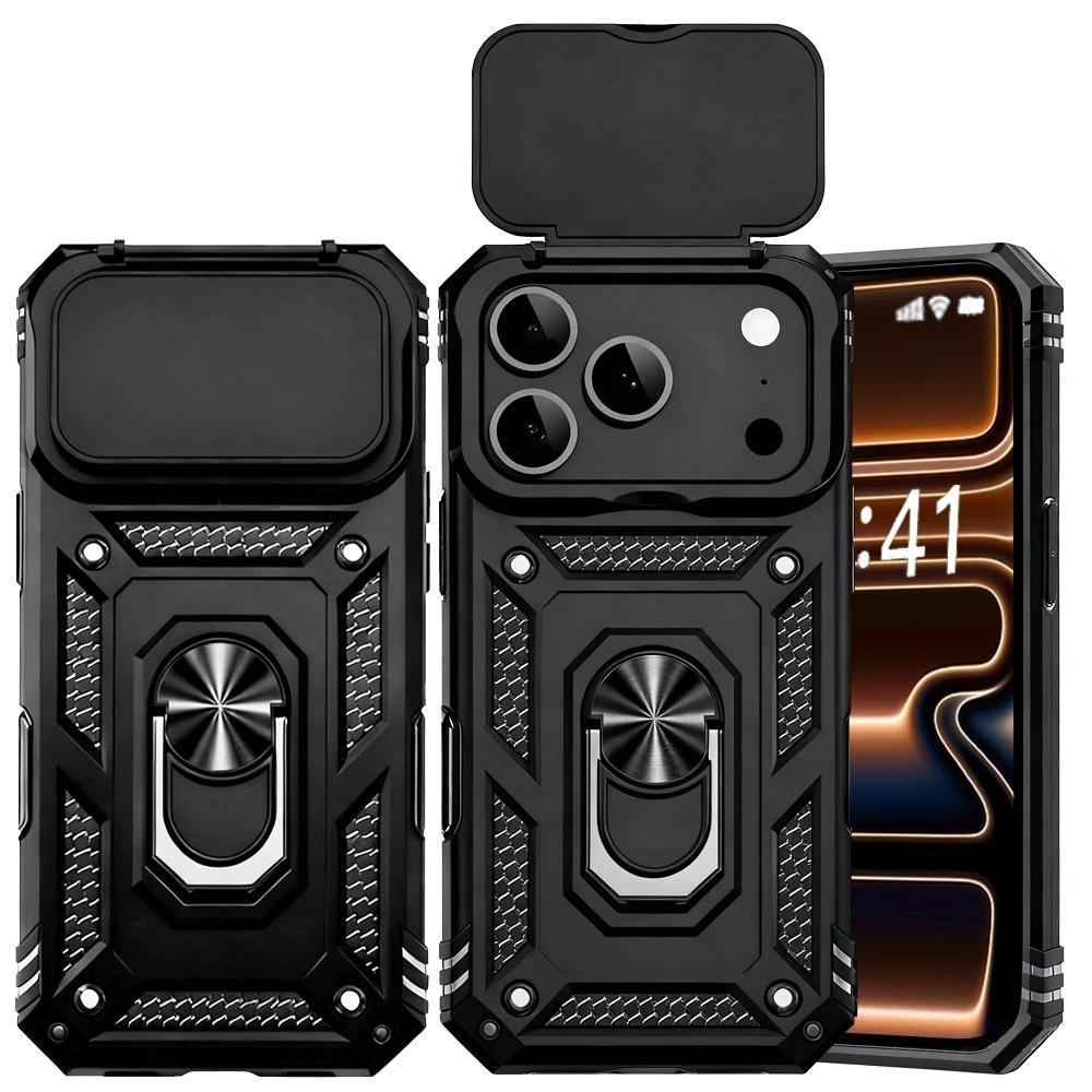 กันกระแทกหนักเคสโทรศัพท์พร้อมขาตั้งโลหะเหมาะสําหรับ iPhone 17 Pro Max 16 Pro Max 15 Pro Max เลนส์ป้อ
