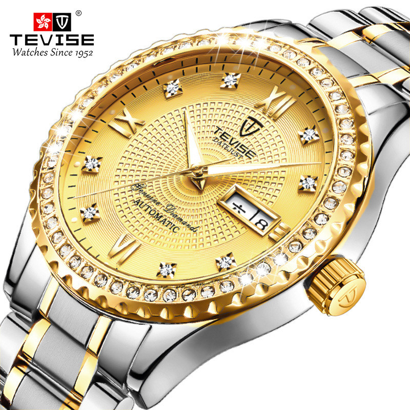 TEVISE TEVISE นาฬิกาหญิงเพชรกันน้ํา Type II E-commerce นาฬิกาปฏิทินรายสัปดาห์ผู้ชายผู้หญิงนาฬิกา