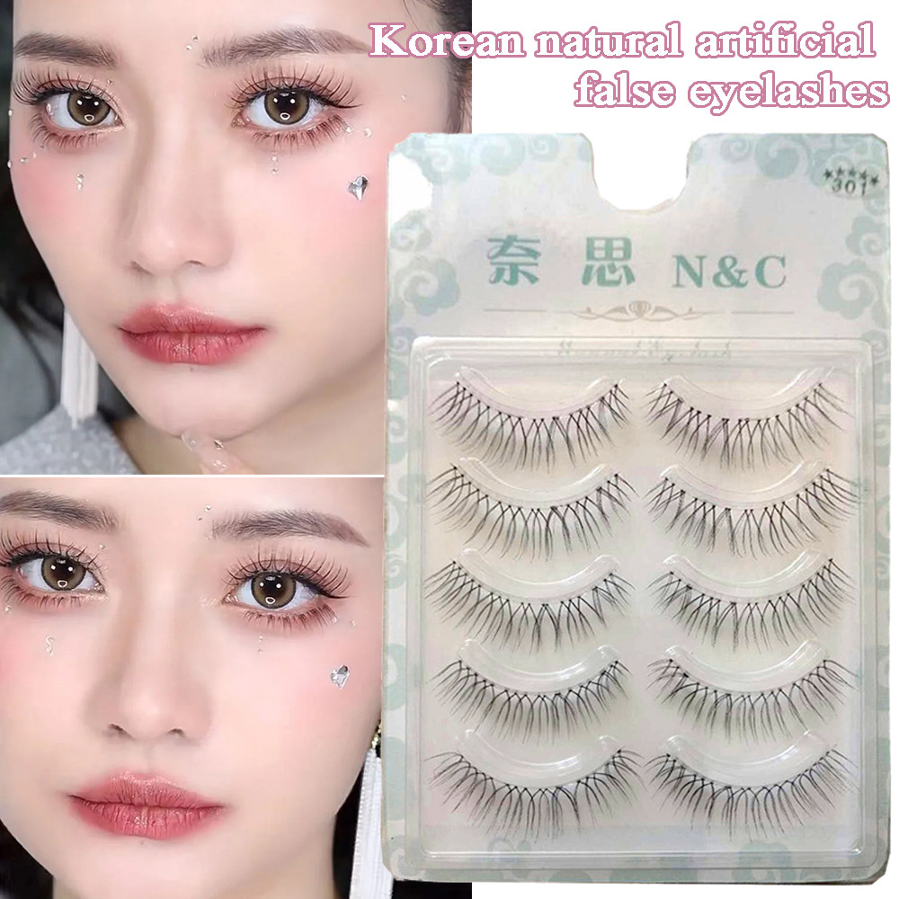 5 คู่ขนตาปลอม Lash Extension Comic Eye แต่งหน้าเกาหลีนํากลับมาใช้ใหม่ธรรมชาติ Wispy V-รูป