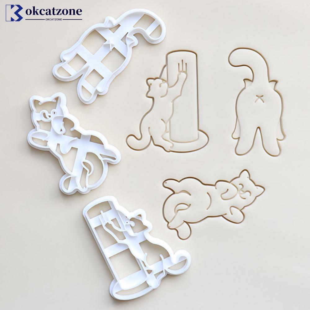 OKCATZONE 3D Cat Kitty Shape เครื่องตัดคุกกี้ชุด DIY พลาสติกเบเกอรี่แม่พิมพ์เครื่องมือสําหรับเด็กเด็