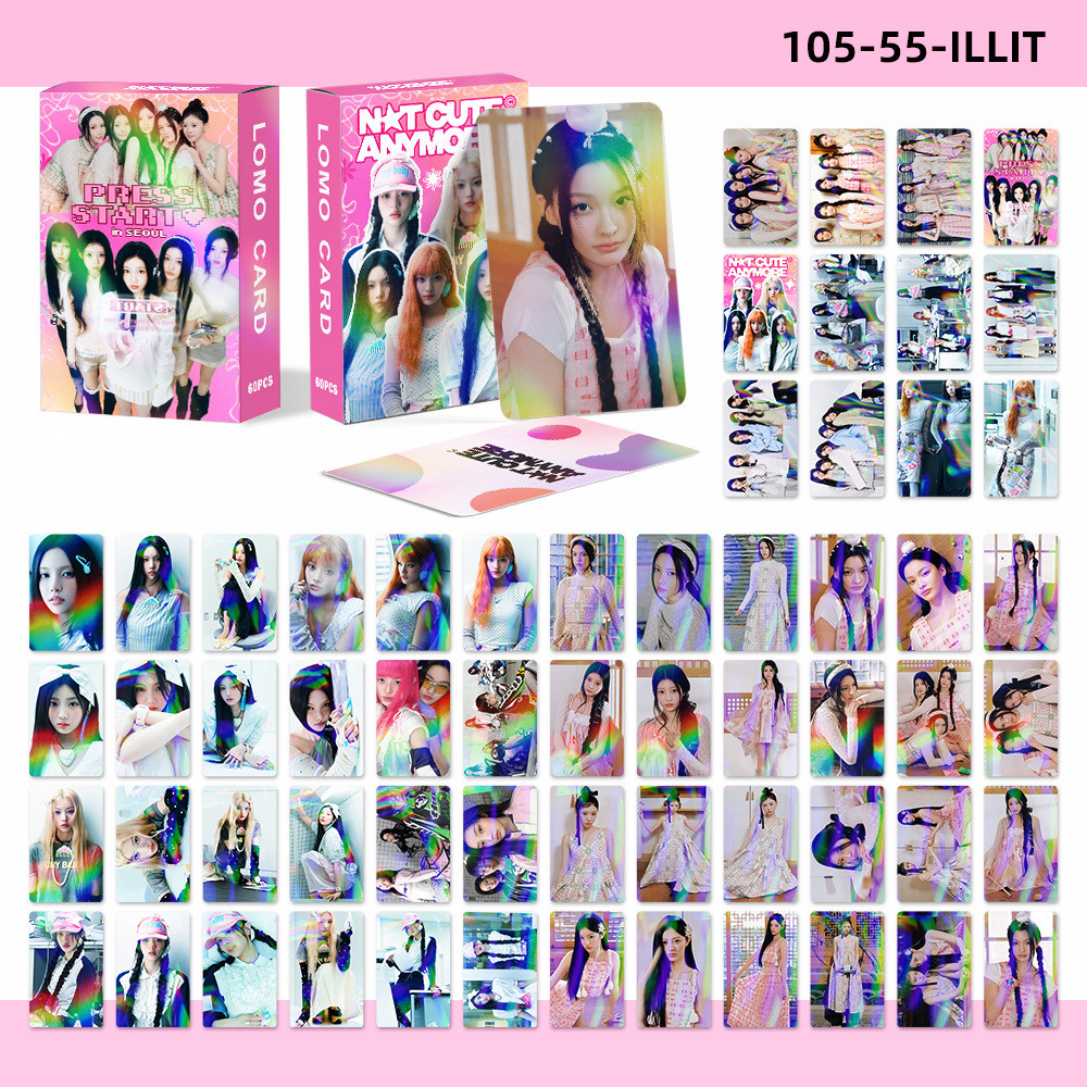 ILLIT อัลบั้มไม่น่ารัก ANYMORE เลเซอร์ Lomo Card Photocard โปสการ์ด 60 ชิ้น/กล่อง
