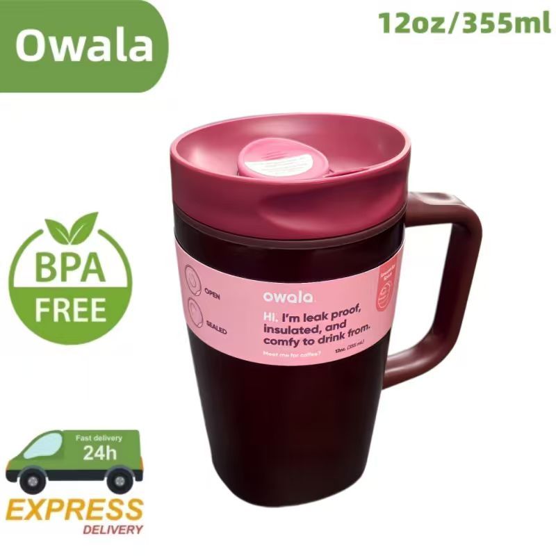 Owala SmoothSip Slider 12oz Travel Mug – Leak-Proof, Vacuum Insulated, with Handle & BPA-Free