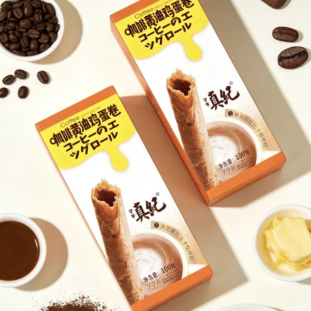 Zhenji Egg Roll Butter Coffee กล่องของขวัญม้วนไข่ สินค้าปีใหม่จีน ของว่างแบบสบาย ๆ บิสกิต ของขวัญฟรี