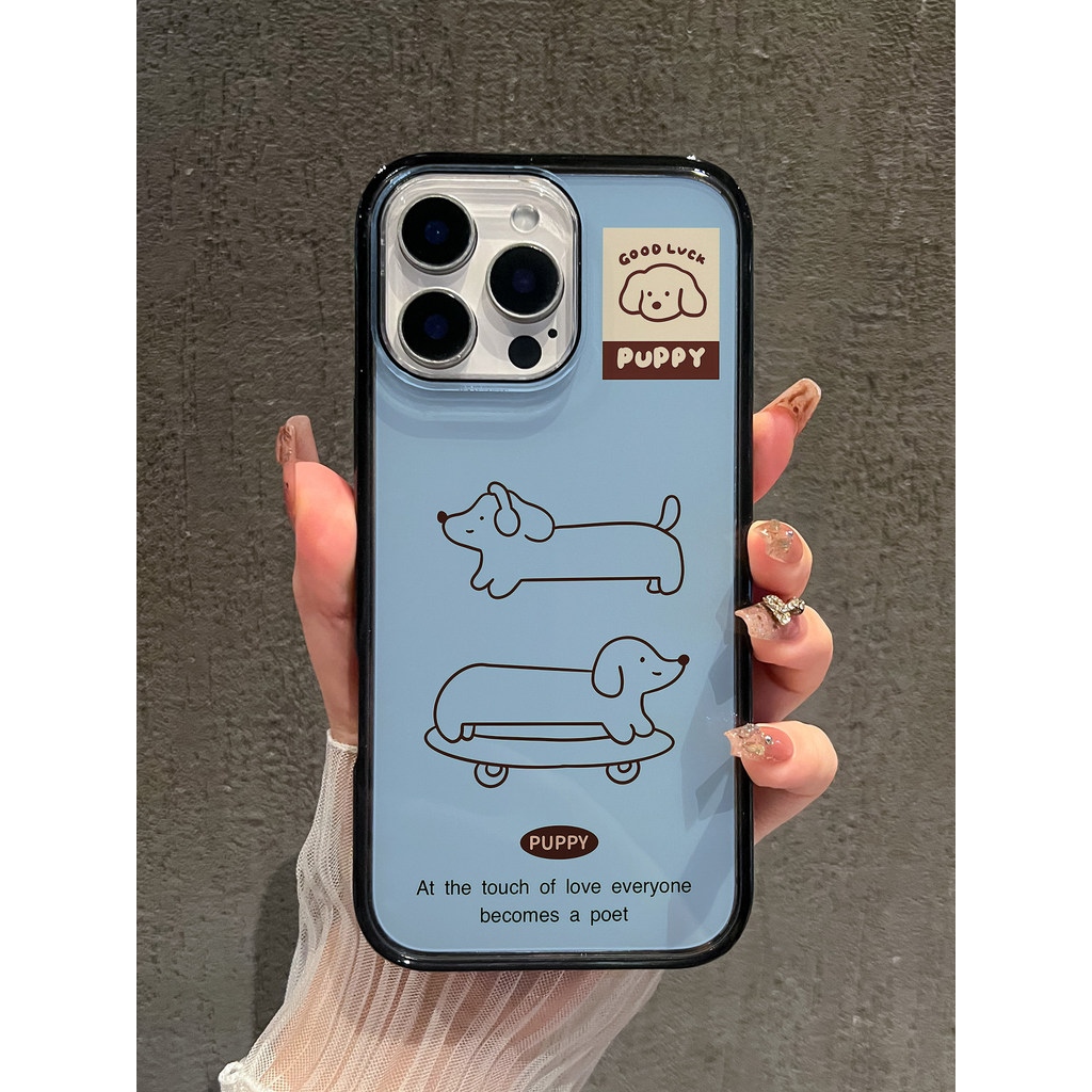 Blue Puppy iPhone16ProMax เหมาะสําหรับ Apple 16pro เคสโทรศัพท์บรรยากาศสไตล์เกาหลี 17promax สไตล์ใหม่ AIR15 น่ารัก 14Pro แม่เหล็ก 14 กันกระแทก 13 อะคริลิค plus