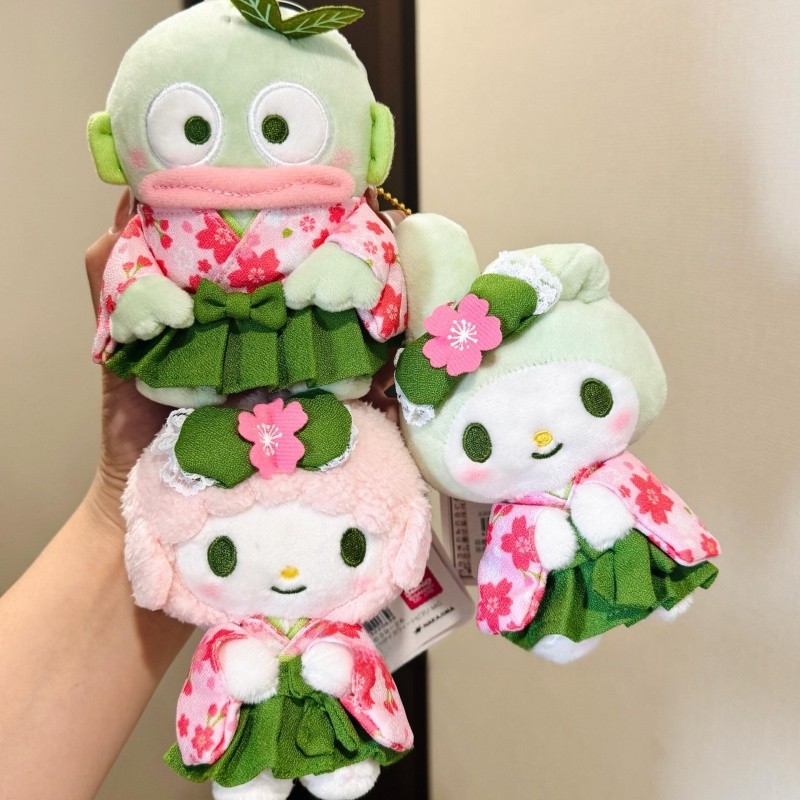 Sanrio Matcha Green Series Kimono Plushie ของเล่น Hangyodon เปียโน Melody พวงกุญแจตุ๊กตากระเป๋าจี้ยัดตุ๊กตาเด็กของขวัญ