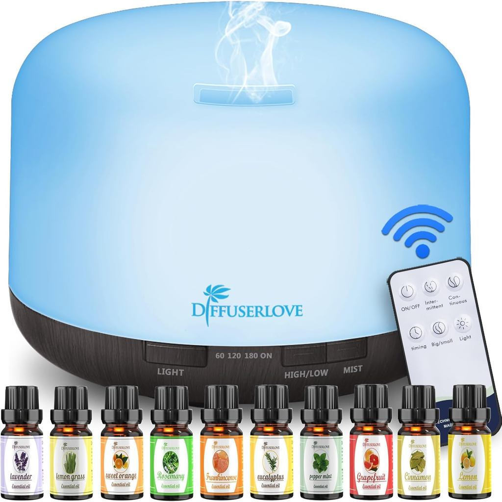 Diffuserlove Essential Oil Diffuser 500ML Aromatherapy Diffuser Mist Humidifiers 7 สีไฟ LED Diffuser