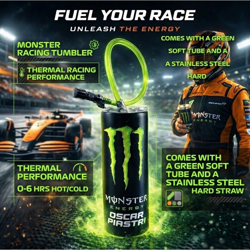 F1 McLaren x Monster Energy แก้วน้ําสแตนเลสพร้อมหลอด - ถ้วยฉนวนความจุขนาดใหญ่