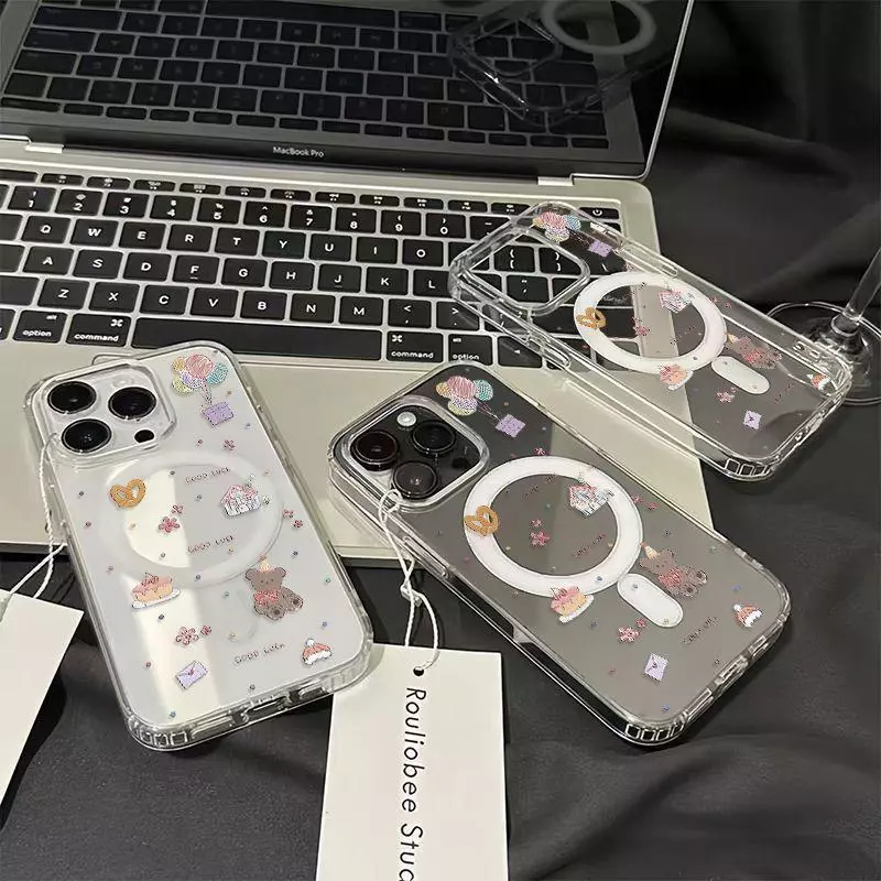 💎Snap&Co💎แม่เหล็กดูดแบบใส สําหรับ iPhone เรียบง่าย17 16 15 11 15 PRO max XR 12 13pro 7P 14 pro max 16pro ป้องกันฝุ่น