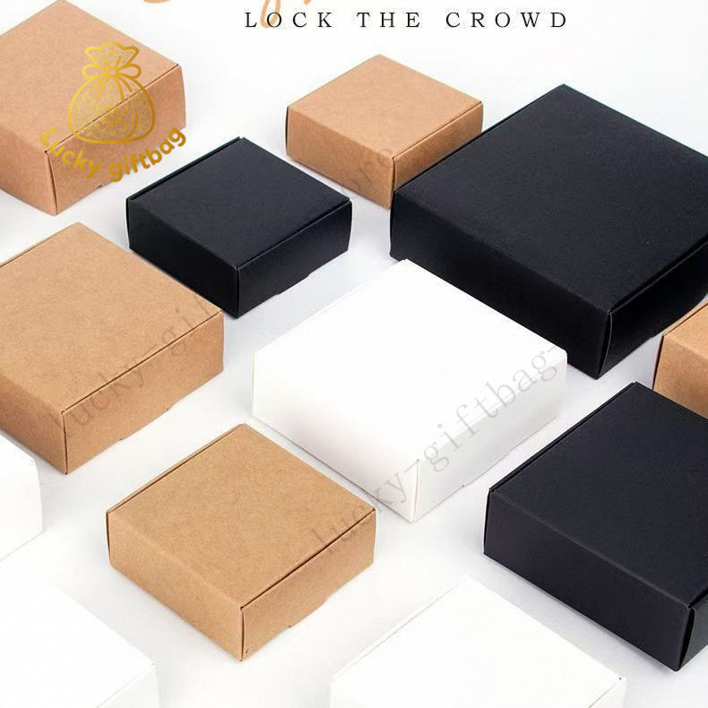 [พร้อมส่ง/25-50ชิ้น] กล่องของขวัญกระดาษคราฟท์/กล่องDIYใส่เครื่องประดับสบู่/กล่องกระดาษแข็งทึบแสง/กล่องสั่งทำโลโก้สีขาวดำ/กล่องงานแฮนด์เมดครีเอทีฟ/กล่องรักษ์โลกใช้ซ้ำได้