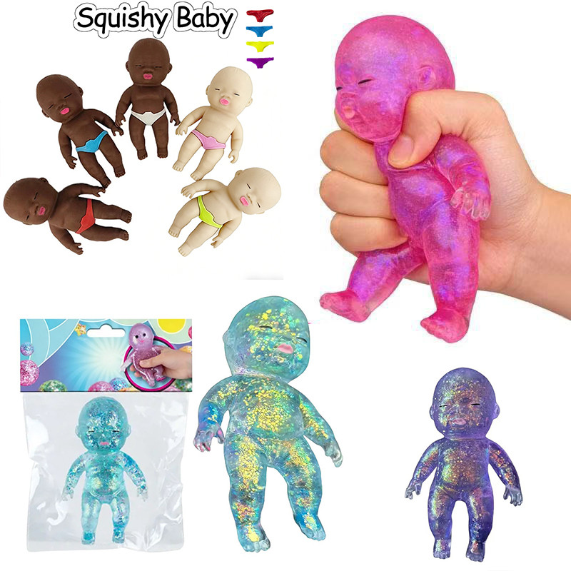น่าเกลียดและน่ารัก Squishy Baby Glitter Natasha ความเครียดบรรเทา NeeDoh ของเล่นตกแต่งเด็กสีดํา