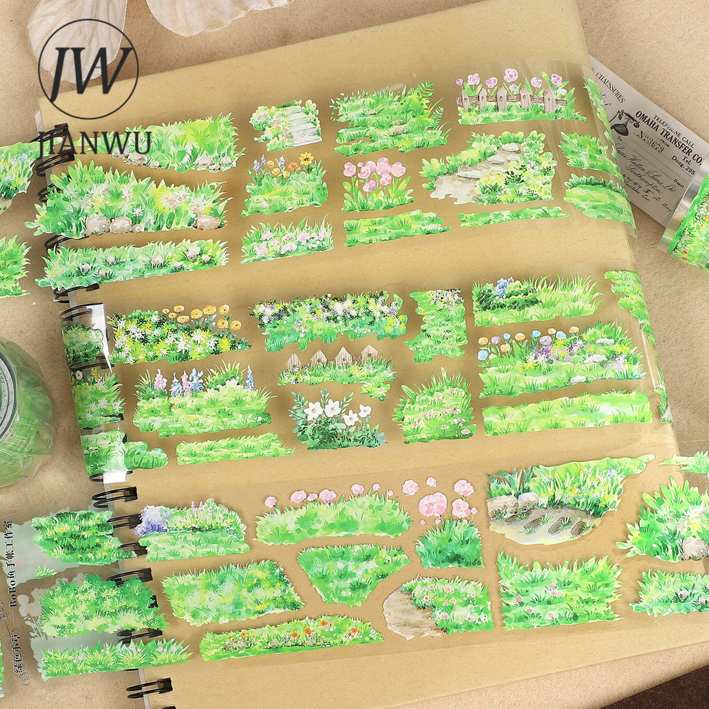 JIANWU 55 มม.* 5 M Vintage หญ้าสีเขียวดอกไม้ภูมิทัศน์วัสดุ Collage Scrapbooking PET เทป Creative DIY Journal เครื่องเขียน