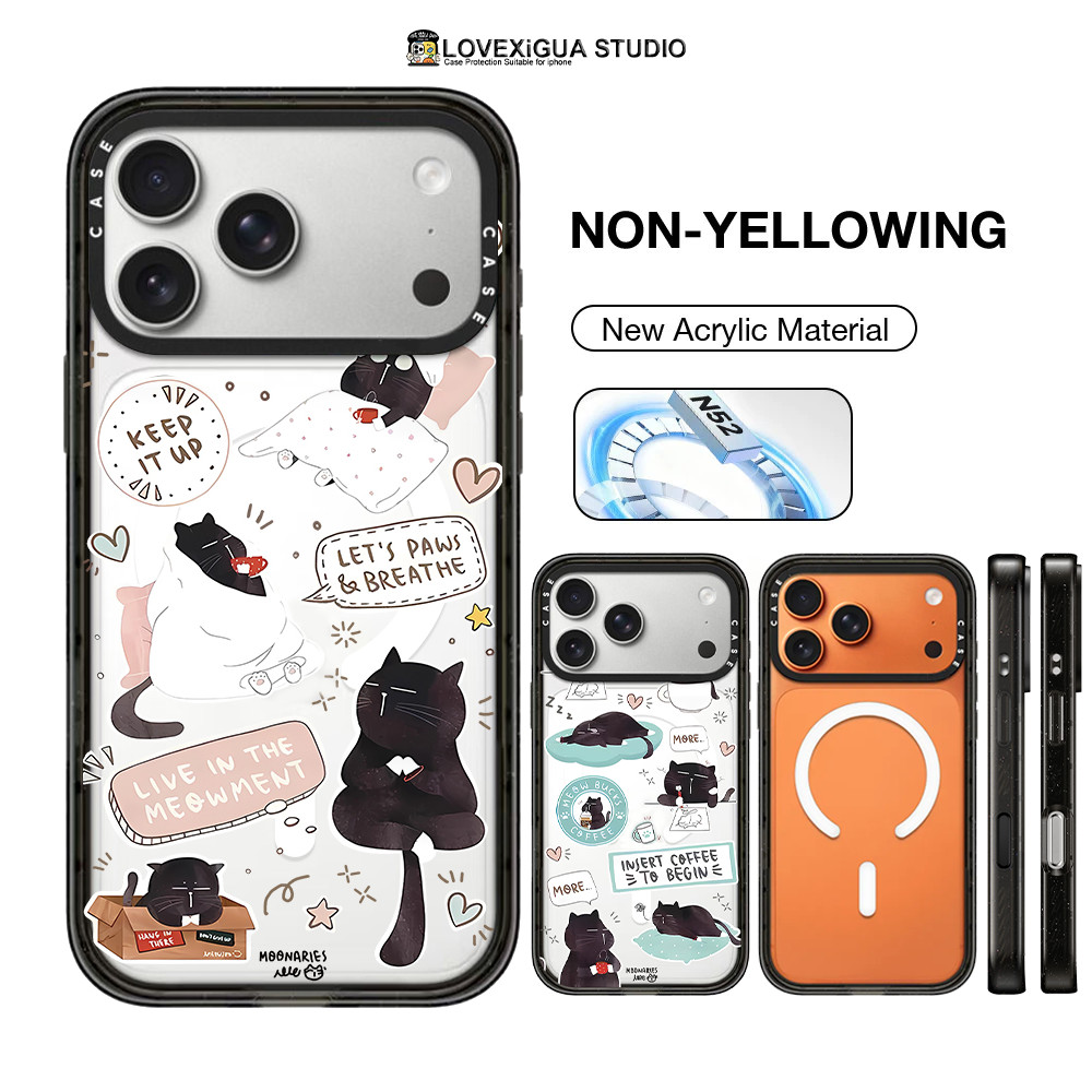 น่ารักขี้เกียจแมวดํากับกรณีโทรศัพท์แม่เหล็กสําหรับ ไอโฟน 17 มือโปร สูงสุด 17อากาศ กรณีสําหรับ16 15 14พลัส16 15 14 13 12 มือโปร สูงสุด กันกระแทกป้องกันปลอก