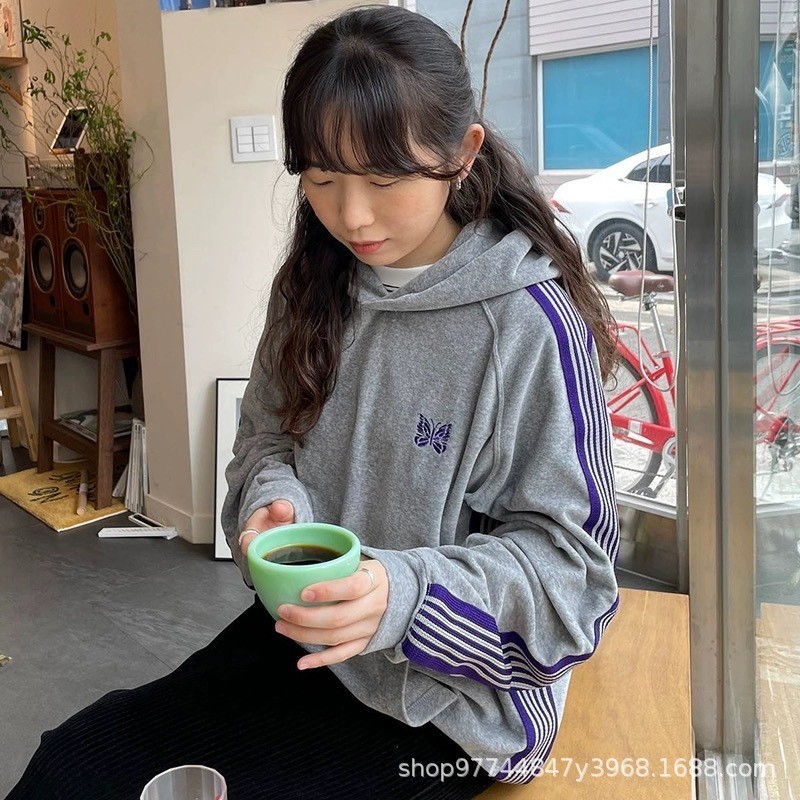 2CYU Needles track Velvet Embroidered High-Quality Loose-Fit Hoodie Couple's Jacket