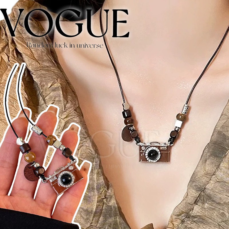 Vogue🌟พร้อมส่ง🌟 สร้องคอ สายเชือก ดีเทลจี้ลายกล้อง สไตล์เท่ ใส่ง่าย (BRL-23)