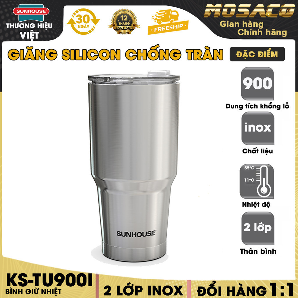 (ขายส่ง 365).. Sunhouse 304 กระติกน้ําร้อนสแตนเลส 900ml KS-TU900 - sunhouse แก้วเก็บความร้อนสแตนเลส