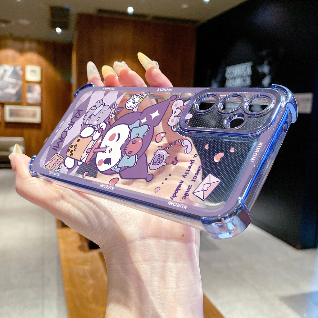 เข้ากันได้กับ Samsung Galaxy A17 A07 A15 A05 A35 A55 A14 A34 A56 A36 A06 A16 ดื่ม Kuromi Clear Plating Case Anti Drop Cover FD