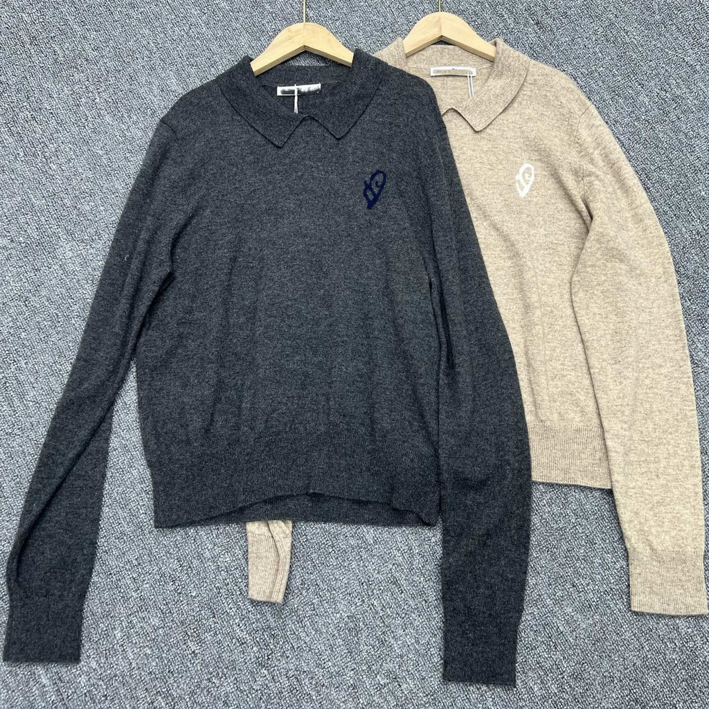 N4E0 Sweden AC 25Early Autumn New Heart-shaped Hook Pattern Turn-down Collar Long Sleeve Knitted Swe