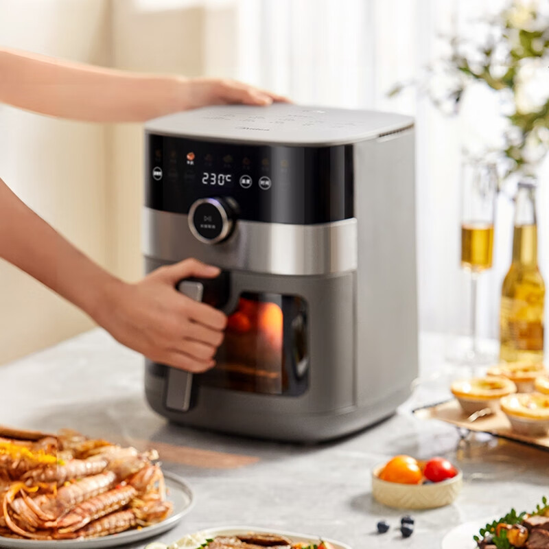 หม้อทอดไร้น้ำมัน Midea KZC6584หม้อทอดไฟฟ้าแบบพลิกได้หลายฟังก์ชันสำหรับใช้ในบ้าน