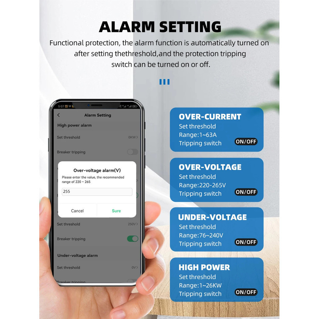 WiFi สมาร์ท Circuit Breaker MCB 1P + N 63A พลังงาน kWh แรงดันไฟฟ้า Current Meter Protector เสียงรีโมทคอนโทรลสวิทช์ - รูปที่ 4